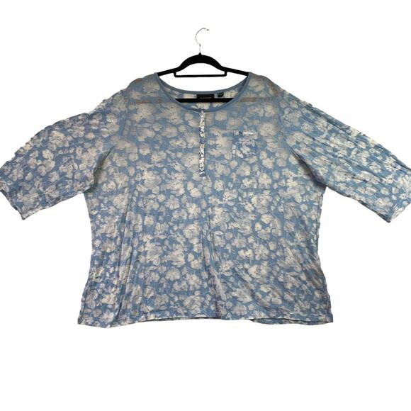 Avenue Plus Size Sheer Floral Popover Blouse Top Plus Size 30/32 3/4 Sleeves - Picture 2 of 13